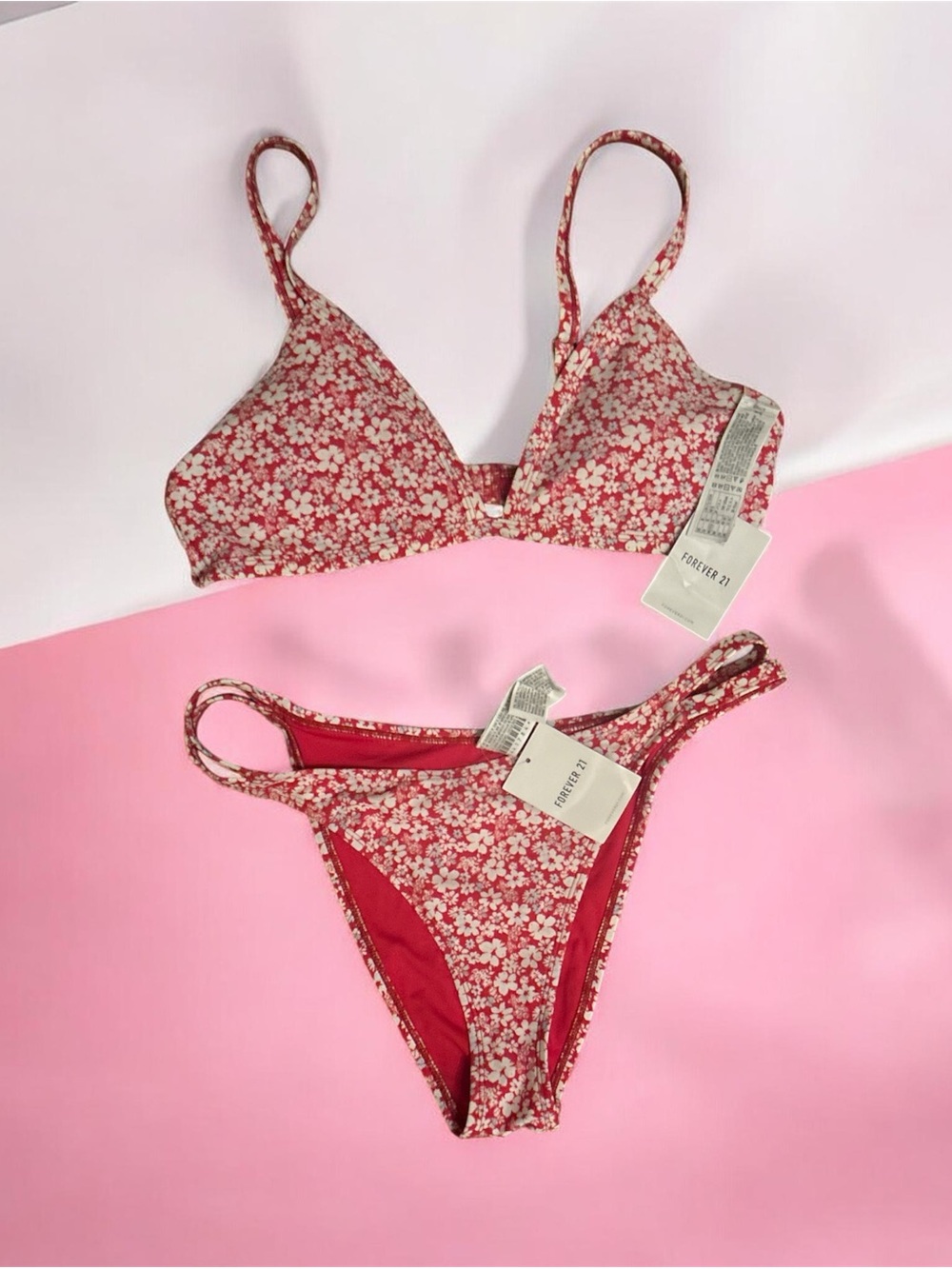 Forever 21 Red Floral Triangle Bikini Set